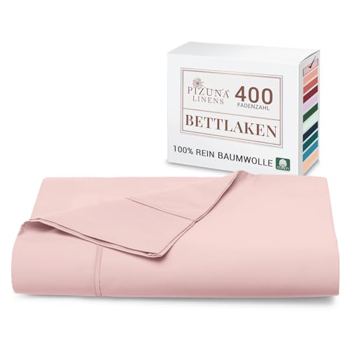 Pizuna Laken ohne Gummizug 90x200 cm Baumwolle Helles Rosa, 400 Fadenzahl 100% Langstapel Baumwolle Bettlaken, Satinbindung Flachlaken 180x280 cm von Pizuna
