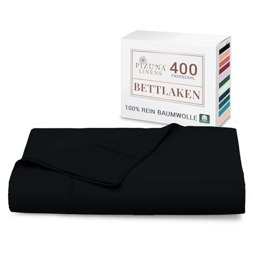 Pizuna Laken ohne Gummizug 140x200 cm Baumwolle Schwarz, 400 Fadenzahl 100% Langstapel Baumwolle Bettlaken, Satinbindung Flachlaken 230x280 cm von Pizuna