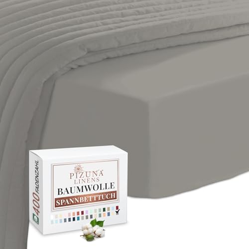 Pizuna 400 Fadenzahl Baumwolle spannbettlaken 170x200-180x200cm Aschgrau, 100% Langstapelige Baumwolle Spannbetttuch, Weiche Mako Satin-Webart passt bis zu 40 cm Matratzenhöhe von Pizuna
