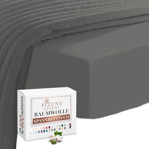 Pizuna 400 Fadenzahl Baumwolle spannbettlaken 170x200-180x200cm Dunkelgrau,100% Langstapelige Baumwolle Spannbetttuch,Weiche Mako Satin-Webart passt bis zu 40cm Matratzenhöhe 100% Baumwolle bettlaken von Pizuna