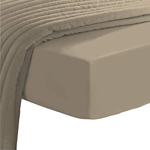 Pizuna 400 Fadenzahl spannbettlaken 150x200-160x200cm Einfach Taupe,100% Langstapelige Baumwolle Spannbetttuch, Weiche Mako Satin-Webart passt bis zu 40 cm Matratzenhöhe (100% Baumwolle bettlaken) von Pizuna