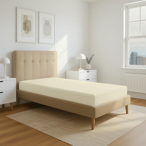 Pizuna 800 Fadenzahl Baumwolle Spannbettlaken 110x200-120x200 cm Neues Elfenbein, 100% Langstapelige Spannbetttuch, Weiche Mako Satin-Webart passt bis zu 40cm Matratzenhöhe (100% Baumwolle Bettlaken) von Pizuna