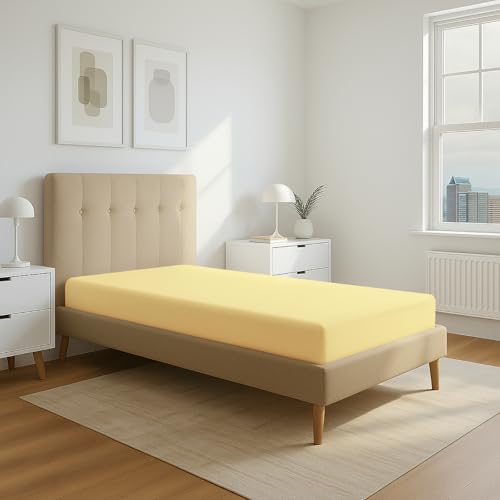Pizuna 800 Fadenzahl Baumwolle spannbettlaken 90x200-100x200 cm Mildes Gelb, 100% Langstapelige Spannbetttuch, Weiche Mako Satin-Webart passt bis zu 40cm Matratzenhöhe (100% Baumwolle bettlaken) von Pizuna