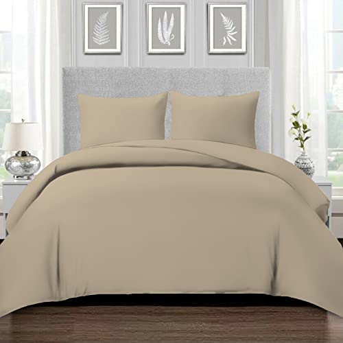 Pizuna 800 Fadenzahl aus Baumwolle Bettwäsche Einfach Taupe, 100% Langstaple Baumwolle Bettbezug und Kissenbezug, 100% Baumwolle Mako Satin 2-Teilig Bettwäscheset 155x220 + 80x80 Einfach Taupe von Pizuna