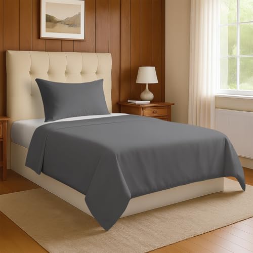 Pizuna 800 Fadenzahl aus Luxus Bettwäsche Dunkelgrau, 100% Langstaple Baumwolle Bettbezug und Kissenbezug, 100% Baumwolle Mako Satin 2-Teilig Bettwäscheset 155x220 + 40x80 Dunkelgrau von Pizuna