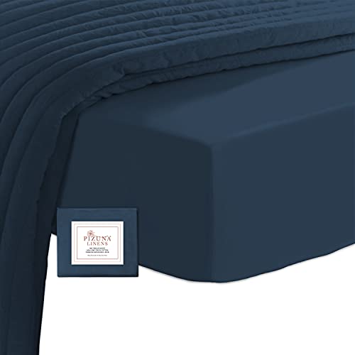 Pizuna Baumwoll-Spannbettlaken mit Fadenzahl 400 Navy blau 150x200, 100% langstapeliges, Mako-Satin-Gewebe-Bettlaken ideal für Matratzengrößen 135x200cm, 140x200cm & 145x200cm von Pizuna