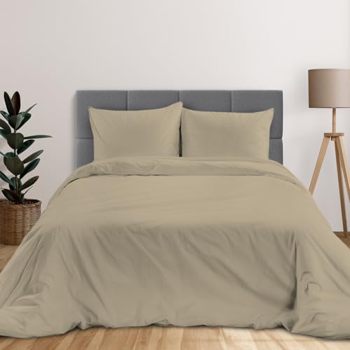 Pizuna Bettbezug 155x220 cm Baumwolle Einfach Taupe, Atmungsaktiv 100% langstaplige Baumwolle in Perkalbindung Bettbezug Set mit verdecktem Knopfverschluss und 1 Kopfkissenbezug 80x80 cm von Pizuna