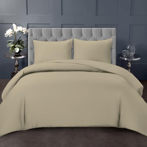 Pizuna Bettbezug 200x200 cm Baumwolle Einfach Taupe, 1000 Fadenzahl aus 100% langstapeliger Baumwolle in Satinbindung Dickes Bettbezug mit verdecktem Knopfverschluss und 2 Kopfkissenbezug 80x80 cm von Pizuna