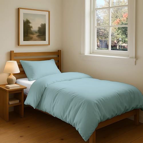 Pizuna Bettwäsche 155x200 Baumwolle Babyblau, 400 Fadenzahl 100% Langstapelige Baumwolle weiche Satinbindung, Bettbezug 135x200 cm mit Knopfverschluss und 1 Kissenbezug 40x80 cm von Pizuna