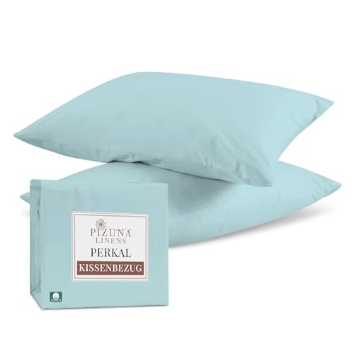 Pizuna Kissenbezug 40x80 cm 2er Set Baumwolle Baby blau, Atmungsaktiv 100% langstaplige Baumwolle in Perkalbindung kopfkissenbezug (Baby blau Kissenbezug 2er Set) von Pizuna