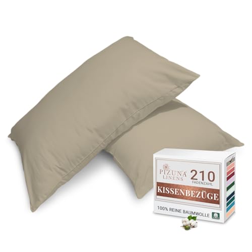 Pizuna Kissenbezug 40x80 cm 2er Set Baumwolle Einfach Taupe, Atmungsaktiv 100% langstaplige Baumwolle in Perkalbindung kopfkissenbezug (Einfach Taupe Kissenbezug 2er Set) von Pizuna