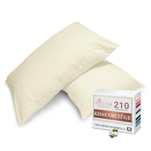 Pizuna Kissenbezug 40x80 cm 2er Set Baumwolle Neu Elfenbein, Atmungsaktiv 100% langstaplige Baumwolle in Perkalbindung kopfkissenbezug (Neu Elfenbein Kissenbezug 2er Set) von Pizuna