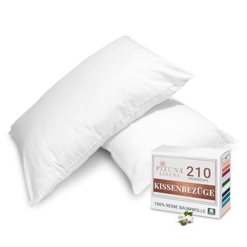 Pizuna Kissenbezug 40x80 cm 2er Set Baumwolle Weiß, Atmungsaktiv 100% langstaplige Baumwolle in Perkalbindung kopfkissenbezug (Weiß Kissenbezug 2er Set) von Pizuna