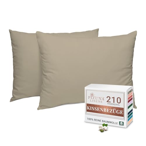 Pizuna Kissenbezug 70x90 cm 2er Set Baumwolle Einfach Taupe, Atmungsaktiv 100% langstaplige Baumwolle in Perkalbindung kopfkissenbezug (Einfach Taupe Kissenbezug 2er Set) von Pizuna