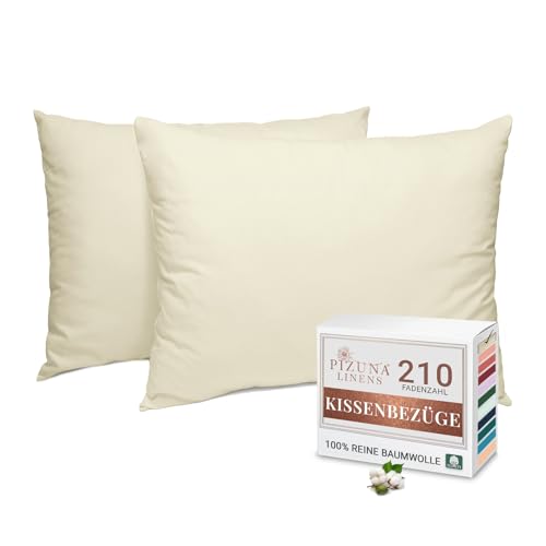 Pizuna Kissenbezug 70x90 cm 2er Set Baumwolle Neu Elfenbein, Atmungsaktiv 100% langstaplige Baumwolle in Perkalbindung kopfkissenbezug (Neu Elfenbein Kissenbezug 2er Set) von Pizuna