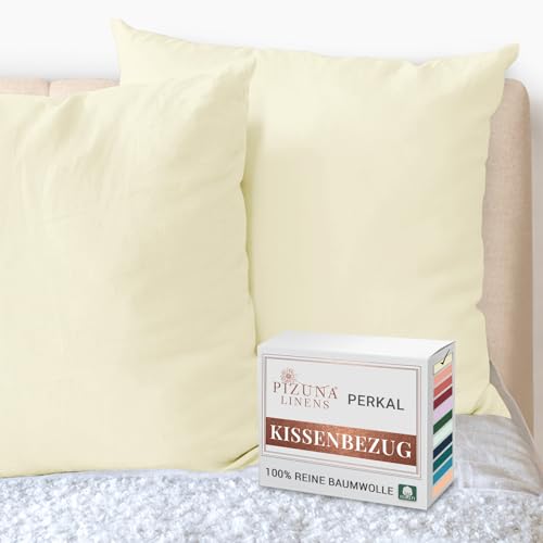 Pizuna Kissenbezug 80x80 cm 2er Set Baumwolle Neu Elfenbein, Atmungsaktiv 100% langstaplige Baumwolle in Perkalbindung kopfkissenbezug (Neu Elfenbein Kissenbezug 2er Set) von Pizuna