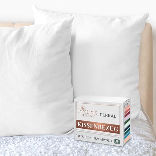 Pizuna Kissenbezug 80x80 cm 2er Set Baumwolle Weiß, Atmungsaktiv 100% langstaplige Baumwolle in Perkalbindung kopfkissenbezug (Weiß Kissenbezug 2er Set) von Pizuna