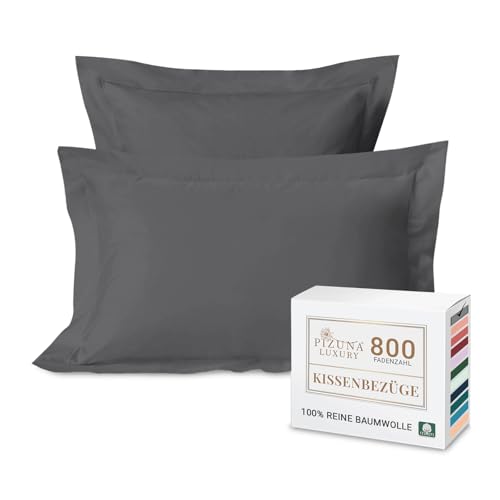 Pizuna Luxuriöser Kopfkissenbezug 50x75 cm 2er Set Dunkelgrau, 800 Fadenzahl Baumwolle Kissenbezüge, Satinbindung aus 100% Langstapel Baumwolle Kissenbezug - Dunkelgrau von Pizuna