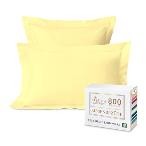 Pizuna Luxuriöser Kopfkissenbezug 50x75 cm 2er Set Sanftes Gelb, 800 Fadenzahl Baumwolle Kissenbezüge, Satinbindung aus 100% Langstapel Baumwolle Kissenbezug - Sanftes Gelb von Pizuna