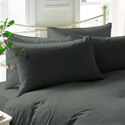 Pizuna Luxuriöser Soft-Satin 2er Pack Kissenbezug 40x80 cm Dunkelgrau, 600 Fadenzahl Baumwolle Kissenbezüge, 100% Langstapel Baumwolle Kissenbezug (Dunkelgrau, 40x80 cm) von Pizuna
