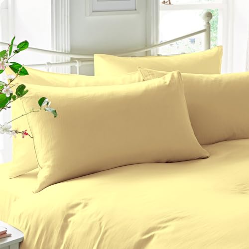 Pizuna Luxuriöser Soft-Satin 2er Pack Kissenbezug 40x80 cm Mildes Gelb, 600 Fadenzahl Baumwolle Kissenbezüge, 100% Langstapel Baumwolle Kissenbezug (Mildes Gelb, 40x80 cm) von Pizuna