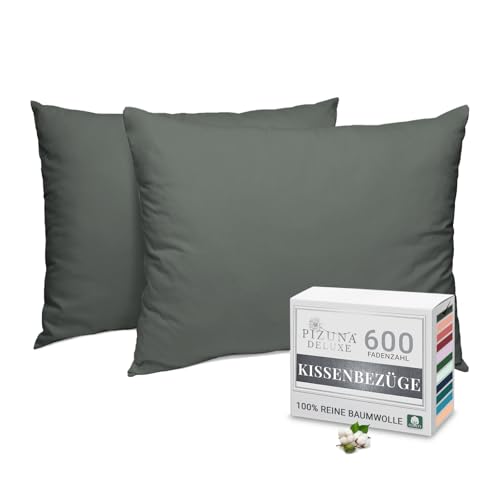 Pizuna Luxuriöser Soft-Satin 2er Pack Kissenbezug 70 x 90 cm Dunkelgrau, 600 Fadenzahl Baumwolle Kissenbezüge, 100% Langstapel Baumwolle Kissenbezug (Dunkelgrau, 70x90 cm) von Pizuna