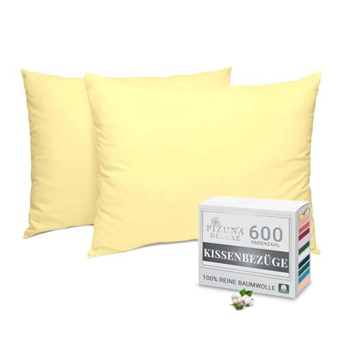 Pizuna Luxuriöser Soft-Satin 2er Pack Kissenbezug 70 x 90 cm Mildes Gelb, 600 Fadenzahl Baumwolle Kissenbezüge, 100% Langstapel Baumwolle Kissenbezug (Mildes Gelb, 70x90 cm) von Pizuna