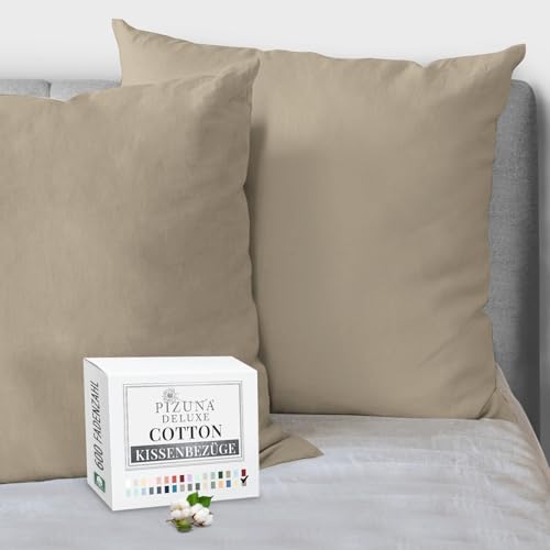 Pizuna Luxuriöser Soft-Satin 2er Pack Kissenbezug 80x80 cm Einfach Taupe, 600 Fadenzahl Baumwolle Kissenbezüge, 100% Langstapel Baumwolle Kissenbezug (Einfach Taupe, 80x80 cm) von Pizuna