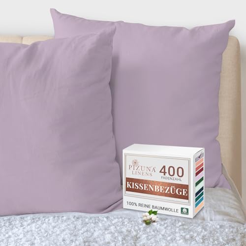 Pizuna Luxuriöser Soft-Satin 2er Pack Kissenbezug 80x80 cm Lavendel Frost, 400 Fadenzahl Baumwolle Quadratisch Kissenbezüge, 100% Langstapel Baumwolle Kissenbezug (Lavendel Frost 80x80 cm) von Pizuna