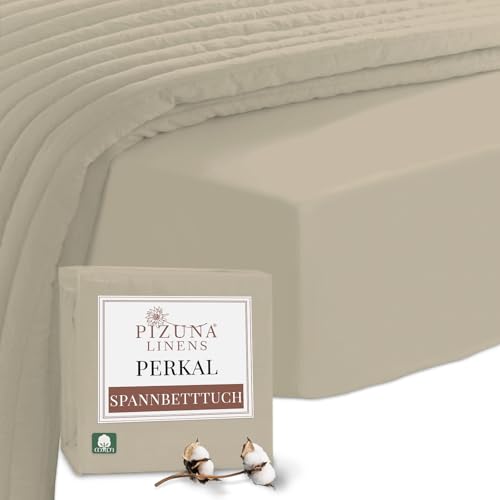 Pizuna Spannbettlaken 140x200 cm-150x200 cm Baumwolle Einfach Taupe, Atmungsaktiv 100% langstaplige Baumwolle in Perkalbindung Spannbettlaken mit 40 cm tiefer Tasche von Pizuna
