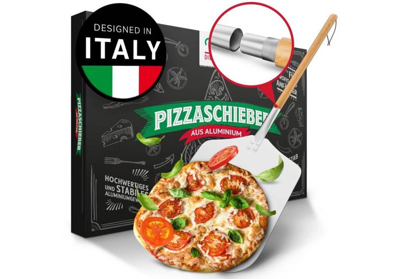 Pizza Divertimento Pizzaschieber aus rostfreiem Aluminium & Pappelholz [83 cm], hitzebeständig, abgeflachte Kanten, stabil von Pizza Divertimento