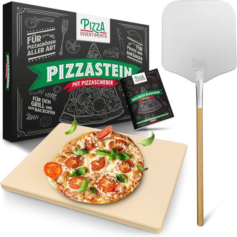 Pizza Divertimento Pizzastein Einzeln oder als Set - Für Backofen & Grill, (Cordierit-Stein - Optional mit Pizzaschieber, Schneider & Rezept-E-Book), Bis 900 Grad Celsius von Pizza Divertimento