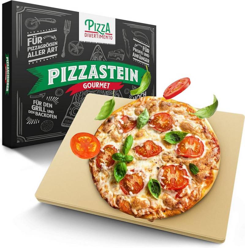 Pizza Divertimento Pizzastein Einzeln oder als Set - Für Backofen & Grill, (Cordierit-Stein - Optional mit Pizzaschieber, Schneider & Rezept-E-Book), Bis 900 Grad Celsius von Pizza Divertimento
