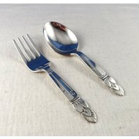Sterling Modern Vintage Baby Utensilien Wittling Sterling Silber Baby Kleinkind Gabel Löffel Set Prinzessin Ingrid von Pizzapusshorse