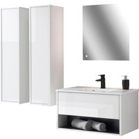 Places of Style Badmöbel-Set "Studio Line, Bad im modernen Design, 4-teiliges Badezimmer", (4 St.), Schrank, Waschtisch und Spiegel, in zwei Farben verfügbar, Stauraum von Places Of Style
