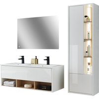 Places of Style Badmöbel-Set "Studio Line, Bad im modernen Design, 3-teiliges Badezimmer", (3 St.), Schrank, Waschtisch und Spiegel, in zwei Farben verfügbar, Stauraum von Places Of Style