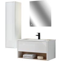 Places of Style Badmöbel-Set "Studio Line, Bad im modernen Design, 3-teiliges Badezimmer", (3 St.), Schrank, Waschtisch und Spiegel, in zwei Farben verfügbar, Stauraum von Places Of Style