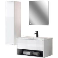 Places of Style Badmöbel-Set "Studio Line, Bad im modernen Design, 3-teiliges Badezimmer", (3 St.), Schrank, Waschtisch und Spiegel, in zwei Farben verfügbar, Stauraum von Places Of Style