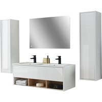 Places of Style Badmöbel-Set "Studio Line, Bad im modernen Design, 4-teiliges Badezimmer", (4 St.), Schrank, Waschtisch und Spiegel, in zwei Farben verfügbar, Stauraum von Places Of Style