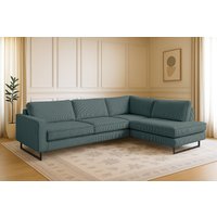 Places of Style Ecksofa "Pinto, 290 cm, Cord, Chenille, Lederoptik, Ottomane links / rechts", mit Keder, schwarze Metallfüße, Wellenunterfederung von Places Of Style