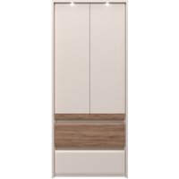 Places of Style Kleiderschrank "Invictus, UV lackiert, kratzfest, FSC-zertifiziert, grifflose Optik", (abgerundete Schubladen aus MDF im Holzdekor, soft-close), mit Beleuchtung und Passpartourahmen, hoher Schrank (226cm), 6 Breiten von Places Of Style