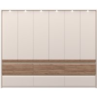 Places of Style Kleiderschrank "Invictus, UV lackiert, kratzfest, FSC-zertifiziert, grifflose Optik", (abgerundete Schubladen aus MDF im Holzdekor, soft-close), mit Beleuchtung und Passpartourahmen, hoher Schrank (226cm), 6 Breiten von Places Of Style