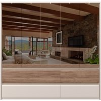 PLACES OF STYLE Kleiderschrank "Invictus, UV lackiert, FSC-zertifiziert, grifflose Optik" abgerundete Schubladen aus MDF im Holzdekor, soft-close, mit Beleuchtung, Türen komplett verspiegelt, hoher Schrank (226cm) von Places Of Style