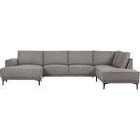 Places of Style Wohnlandschaft "XXL Sofa Oland, Struktur, Flachgewebe, Luxus-Microfaser, Boucle", U-Form, 345 cm, Wellenunterfederung, Skandi-Design, Metallfüße von Places Of Style