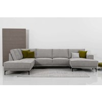 Places of Style Wohnlandschaft "XXL Sofa Oland, Struktur, Flachgewebe, Luxus-Microfaser, Boucle", U-Form, 345 cm, Wellenunterfederung, Skandi-Design, Metallfüße von Places Of Style