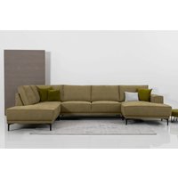 Places of Style Wohnlandschaft "XXL Sofa Oland, Struktur, Flachgewebe, Luxus-Microfaser, Boucle", U-Form, 345 cm, Wellenunterfederung, Skandi-Design, Metallfüße von Places Of Style