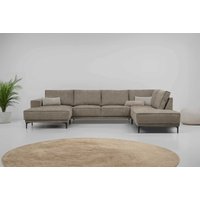 PLACES OF STYLE Wohnlandschaft "XXL Sofa Oland, Struktur, Flachgewebe, Luxus-Microfaser, Boucle" U-Form, 345 cm, Wellenunterfederung, Skandi-Design, Metallfüße von Places Of Style