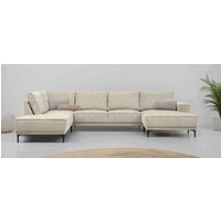 Places of Style Wohnlandschaft "XXL Sofa Oland, Struktur, Flachgewebe, Luxus-Microfaser, Boucle", U-Form, 345 cm, Wellenunterfederung, Skandi-Design, Metallfüße von Places Of Style