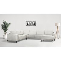 Places of Style Wohnlandschaft "XXL Sofa Oland, Struktur, Flachgewebe, Luxus-Microfaser, Boucle", U-Form, 342 cm, Wellenunterfederung, Skandi-Design, Metallfüße von Places Of Style