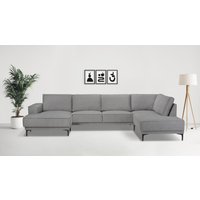 Places of Style Wohnlandschaft "XXL Sofa Oland, Struktur, Flachgewebe, Luxus-Microfaser, Boucle", U-Form, 345 cm, Wellenunterfederung, Skandi-Design, Metallfüße von Places Of Style